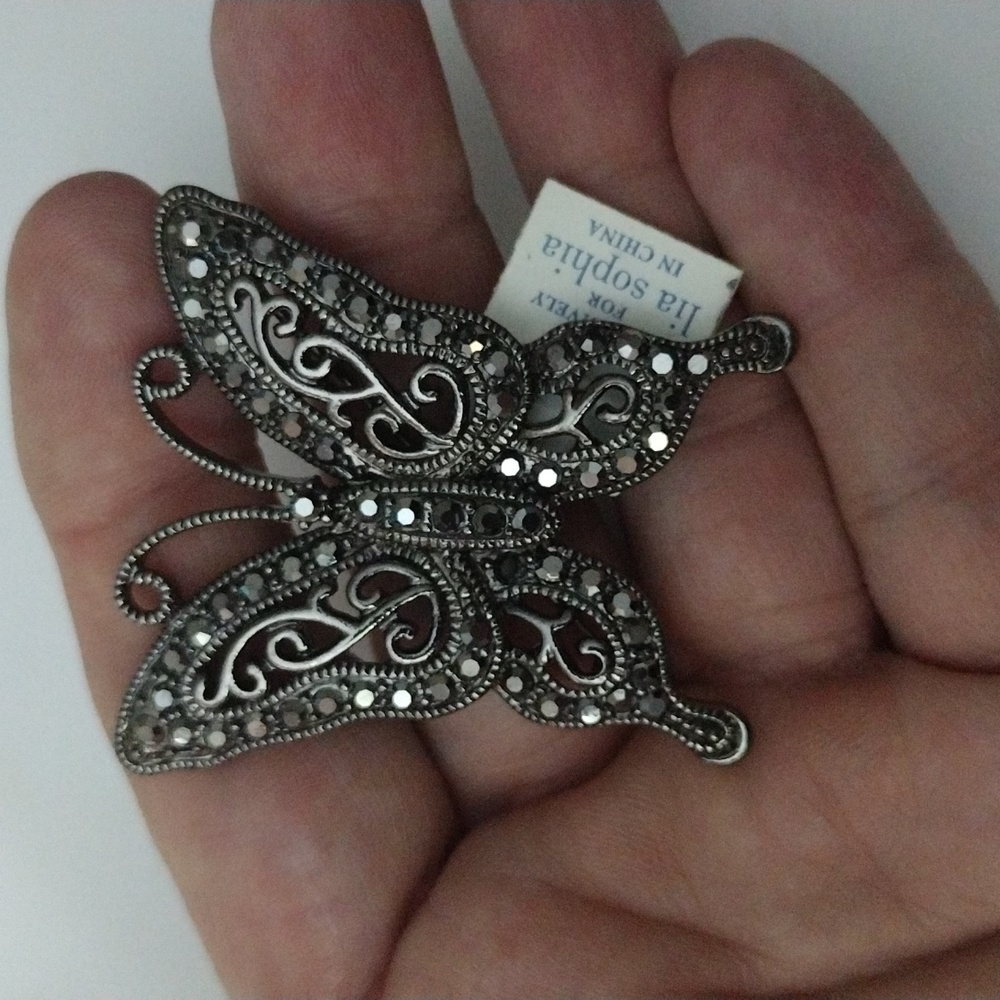 Vintage Silver Tone Lia Sophia Marcasite Butterfly Brooch - Picture 2 of 5